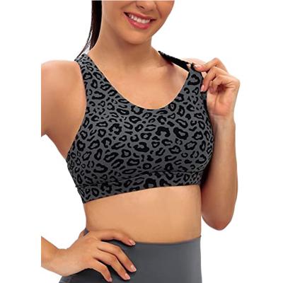 China 2022 Hot New Amazon Sale Crisscross Workout Strappy Bra Women's Breathable Supportive Bottoms Leopard Print Yoga Sports Cup Bra for sale