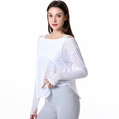 China 2022 Breathable New Jacquard Trending Loose Pattern Slim Sexy Chill Crossover Plus Size White GYM Fitness Tops For Fat Women for sale