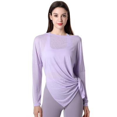 China 2022 Breathable New Arrival High Quality Viscose Workout Sweat-wicking Workout T-shirts GYM Slit Twist T-shirts Silk Thin Women for sale