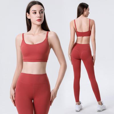 China 2022 Women Wear Breathable Active Yoga Set High Waist Elastic Leggings Set Yoga Fitness Sports Bra And Panty Sets for sale