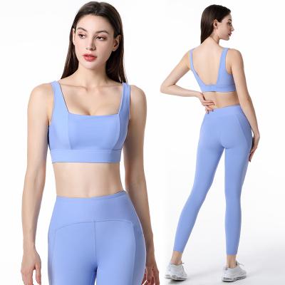 China 2022 American Design Tght Nude Khaki Backless Set Breathable Bra 7/8 Gaiters Fitted Matching Set Sports Bra Set Yoga Pants Workout Wear for sale