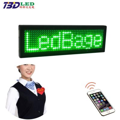 China Cheap Price LED Name Badge Flashing Text Working Name Scrolling LED Tag Ticker Mobile APP Programmable LED Display Customized Badge for sale