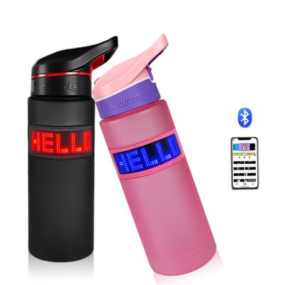 China Rechargeable Wireless APP Stock Controlled Light Up LED Water Bottle Customized Message Display LED Sports Cup LED Flashing Plastic Cu for sale