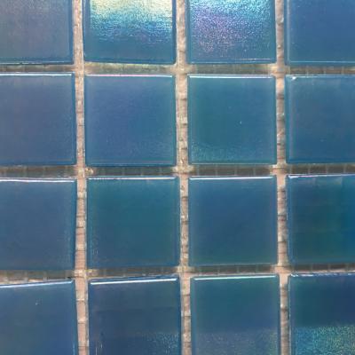 China Wholesale Fluorescent Glass Flooring Mosaic Slab For Swimming Pool Shinning Blue Material Sparkle Mosaic for sale