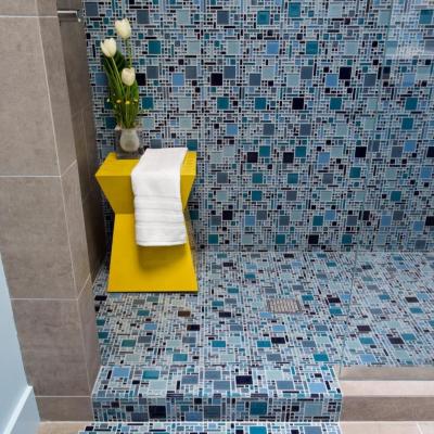 China Cheap Glass Flooring Crystal Mosaic Blue Tiles For Swimming Pool Square 300x300mm Glass Mosaic Pool Slabs for sale