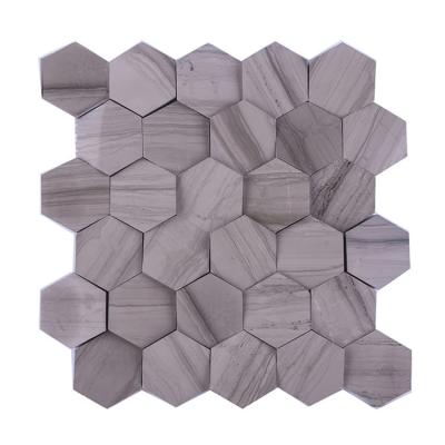 China Factory Floor Slabs Decorative Polished Gray Wood Wall Tile Hexagon Marble Mosaic Inkjet for sale