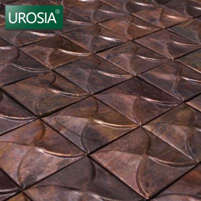 China Brushed parquet building material metal pattern wall mosaic square rushed production metal slab bronze mosaic for home decoration for sale