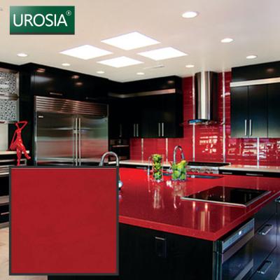 China Mirror Crystal Quartz Solid Countertop Kitchen Artificial Quartz Slabs Null Orange Red Stone Countertops for sale