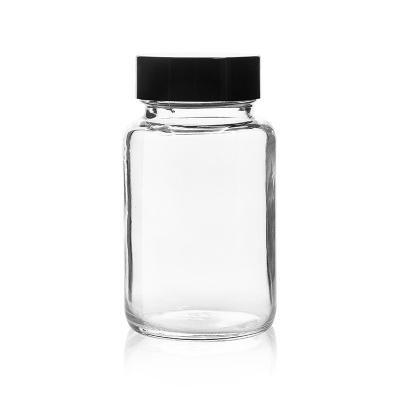 China Factory wholesale high quality custom empty 100ml food round shape glass medicine bottle with plastic lid for sale