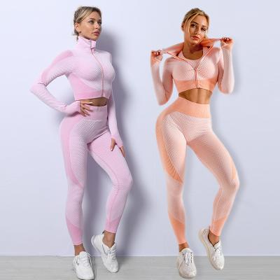 China LIDY Hot Sale Breathable Zipper Sports Tight Long Sleeve Suit Fitness And Yoga Wear Seamless Work Out Set For Women Active Wear for sale