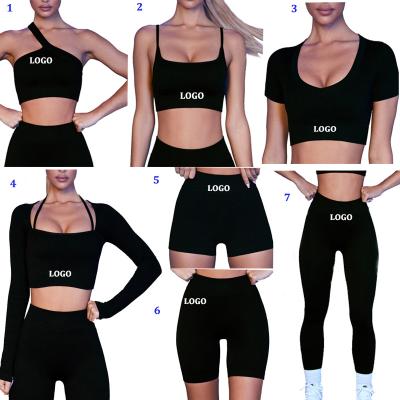 China New Breathable TikTok Women Fitness Apparel Sportswear Sports Bra And Gaiters 7 Pieces Gym Activewear Set Ribbed Sports Yoga Workouts for sale