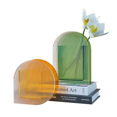 China Yiqun Modern Custom Flower Stand Home Decoration Color Acrylic Sunrise Flower Vase Exquisite Handmade Acrylic Vase for sale