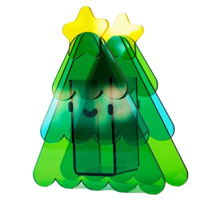 China Yiqun Modern New Year Decor Merry Christmas Tree Shaped Acrylic Flower Vase Make Up Brush Pen Holder Christmas Decoration Supplies for sale