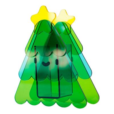 China Yiqun Modern Party Decor Pink Acrylic Shaped Christmas Tree Flower Vase Make Up Brush Pen Holder for sale