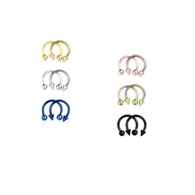 China Hiphop Stainless Steel Pierced Nostril Septum Horseshoe Shaped CBR Open Breast Lip Ring Sets Earrings Wholesale for sale