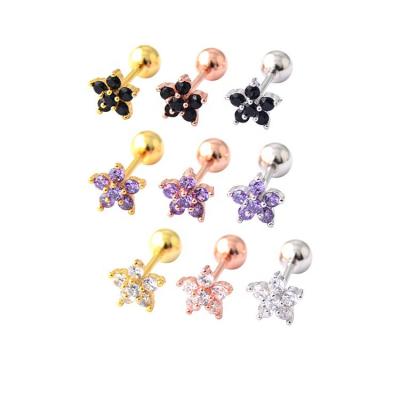 China Cute Factory direct supply of fashionable and popular micro-set zirconia flower earrings titanium steel ear bone studs for sale