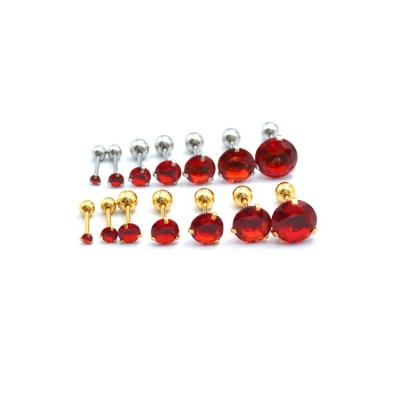 China Sparkling 2022 Hot Sale 316L Stainless Steel 3 Claw Gold Plated Tiny Red Zirconia Stud Earrings For Women for sale