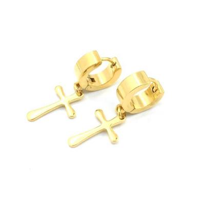 China Punk 4*7mm Stainless Steel Handmade Mirror Polished Cross Pendant Earring Fashion Women Ear Clasps for sale