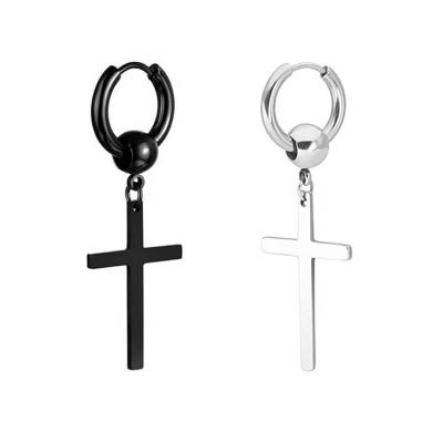 China Hiphop Simple Tassel Long Cross Pendant Earrings Buckle Trend Hip-Hop Stainless Steel Circle Earrings For Men for sale