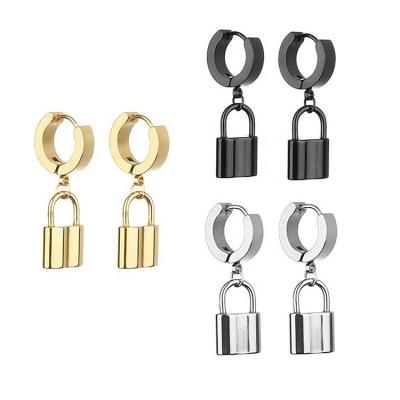 China Punk 2022 Latest Personality Hip-Hop Punk Tide Male Lock Pendant Earrings Female Ear Buckle for sale