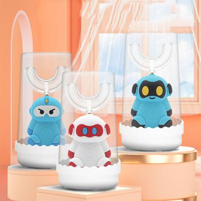 China Smart Battery Operated Kids U Train Head Electric Toothbrush Silicone Brush Robot For Kids Gift Box Set for sale