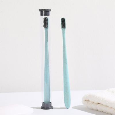 China Small Sip Straw Biodegradable Bamboo Toothbrush Wheat Charcoal Heads Eco-Friendly Ergonomic Soft Bristles for sale