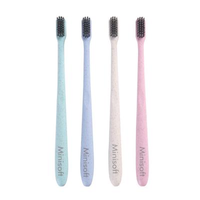 China Biodegradable Eco - Friendly Wheat Straw Toothbrush Set With Soft Bristles For Travel for sale