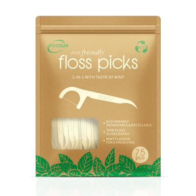 China Biodegradable Flavor Floss Pick PLA Cornstarch Dental Floss Pick In Good Eco Friendly Easy Operation for sale