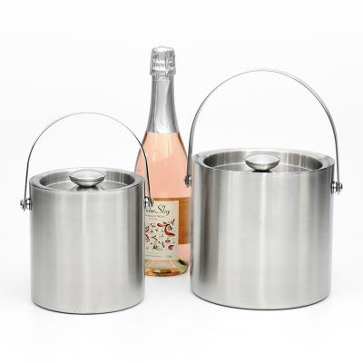 China Amazon Viable High Quality Stainless Steel With Lid Double Layer Ice Bucket Champagne Beer Wine Ice Barrel Cooler for sale