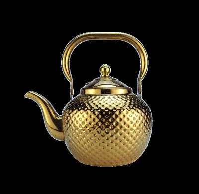 China Sustainable Hot Sale Turkish Style Gold Dotted Teapot 1.2L 1.5L 2.0L Plating Stainless Steel Arabic Kettle for sale