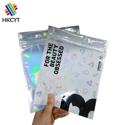 China Moisture Proof Clear Transparent Rainbow Mylar Holographic Ziplock Foil Bag For Cosmetics Eyeshadow Cake Packaging for sale