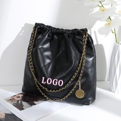 China Fashion Wholesale Totes Genuine Leather Chain Cross - Body Fashion Women Shoulder Handbag Ladies Large Capacity Bucket Shopping Casual Bag for sale