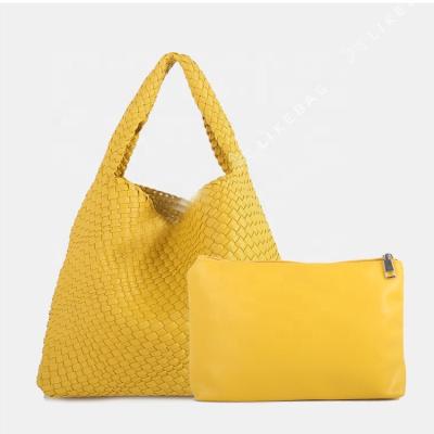 China Fashion Wholesale PU Leather Women's Tote Bag Pure Woven Female Shoulder Handbags For Women Luxury Free Shipping for sale