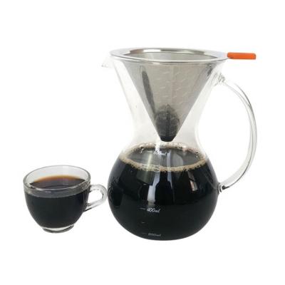 China Hotel 800ML Handmade Drip Coffee Kettle Glass Pot With Stainless Steel Coffee Filter for sale