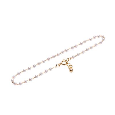 China TRENDY 18.25 inches+2 inches extension 18K GOLD PLATED Beaded pearl chain anklet for sale