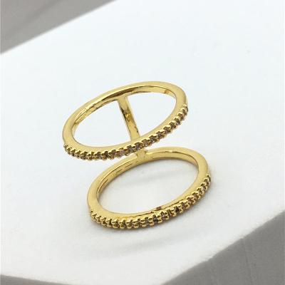 China TRENDY Sophistication 90% BRASS 10% CZ STONE 18K gold plated Parallel lines CZ stone ring for sale