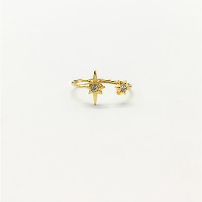 China TRENDY China Beauty GOLD/CRYSTAL Double star 18K gold plated adjustable open ring for sale