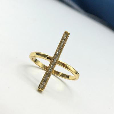 China TRENDY Simple and advanced Well polished 18K gold plated Cross rhinestone ring for sale