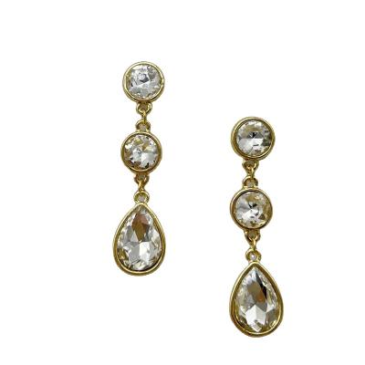 China TRENDY Best price mass supply GOLD PLATING Thriple round stone drop earring for sale