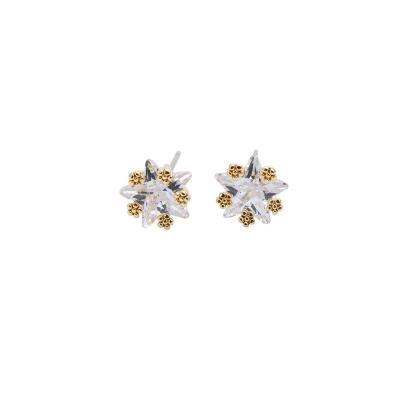 China TRENDY 18K gold plated Flower wrapped crystal star shape stone post earring for sale