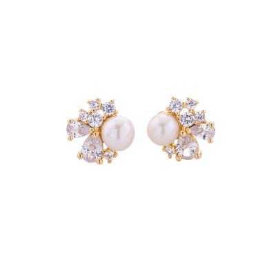 China TRENDY Finely processed 18K gold plated Crown drop stone earring with fresh water pearl for sale