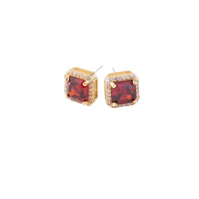 China TRENDY Deft design 18K gold plated Big red Octangle square  stone earring for sale