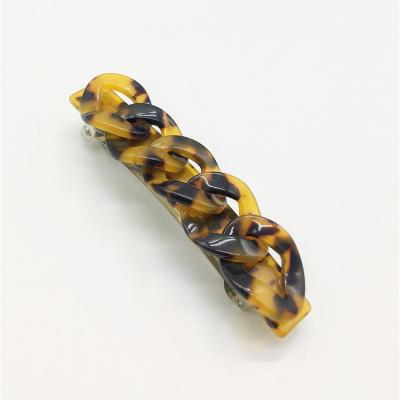 China 60% resin 40% iron Reasonable price RHODIUM PLATING Braided leopard print resin hairclip for sale