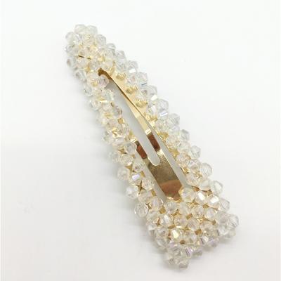 China 70% glass 30% iron Online Wholesale Anniversary Women's gold Bead wrapped triangle hairpin for sale