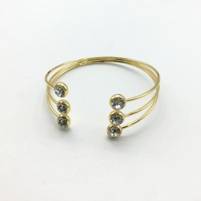 China TRENDY High quality Triple line cuff clear stone cuff open bracelet for sale