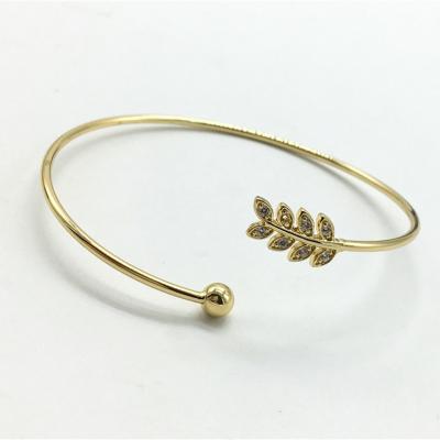 China TRENDY Best selling diameter 6cm ball and Leaf CZ clear stone open bracelet for sale