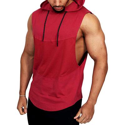 China high quality Anti-wrinkle men's plain sleeveless T-shirts with hood gym tank top cotton muscle sports vest cheap custom printed 100% empty man for sale