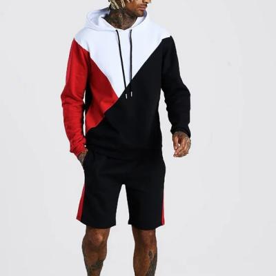 China Custom Logo Two Pieces Set Logo Color Block Hoodies Tracksuit Pants Men Shorts Tracksuits Breathable Factory Wholesale With High Quality for sale