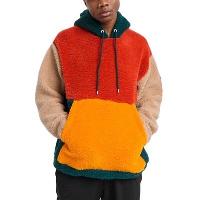 China Anti-wrinkle new design men's color block fleece hoodies fashion plus size faux fur teddy pullover sweatshirt wool smart hoodie man for sale