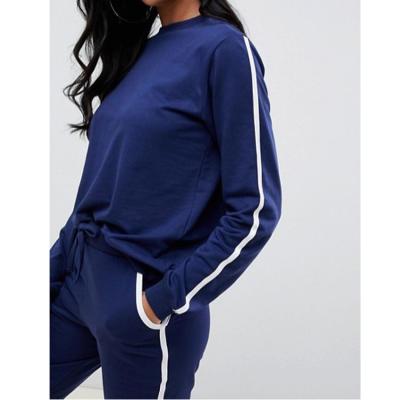 China Fashion Factory Custom Cheap Logo Women Two Piece Set Sweatshirt Plain Sweatsuit Waterproof Side Striped Casual Cotton Women Tracksuit for sale